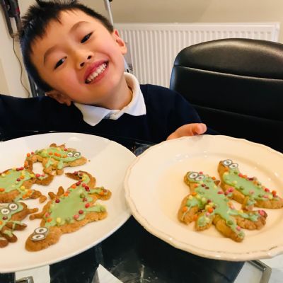 Edward's dinosaur short bread finishing